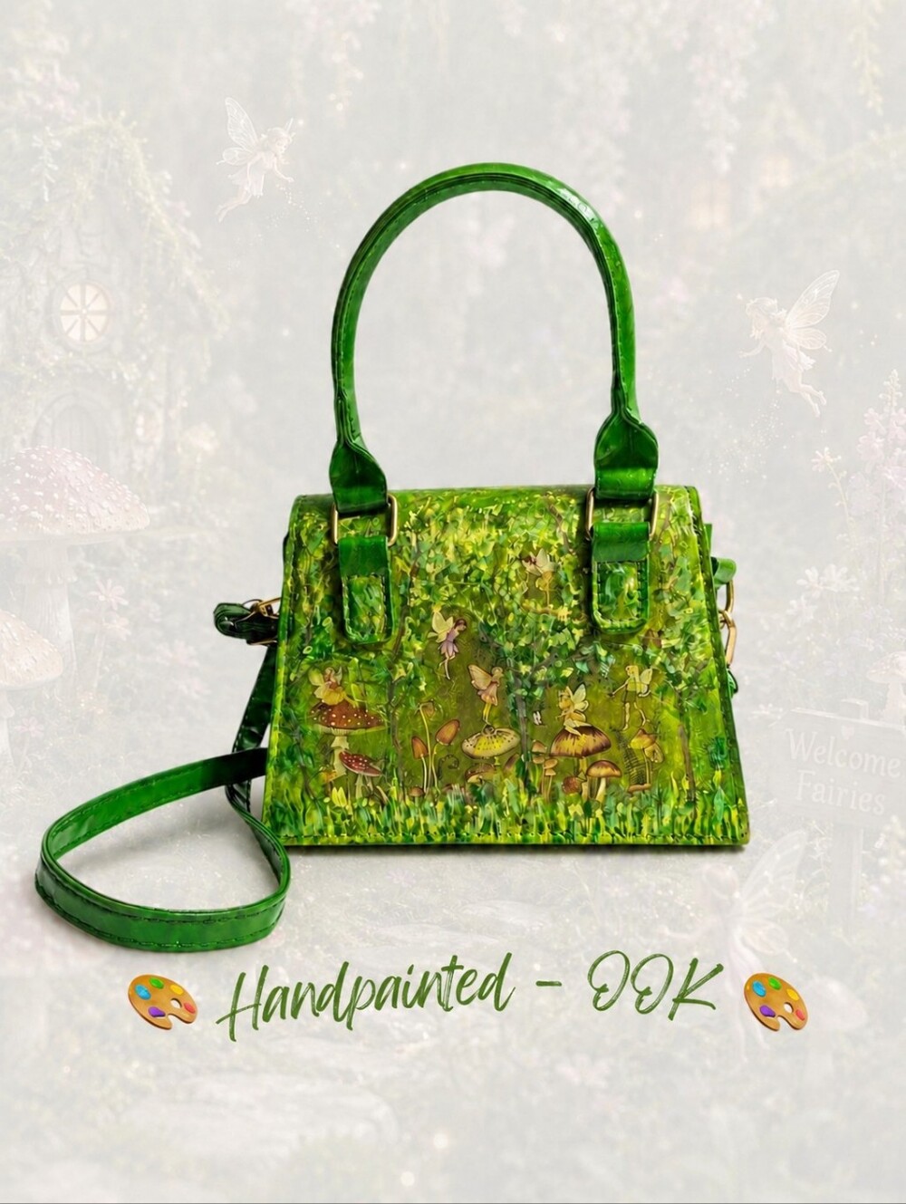 Cottagecore Mini Crossbody Bag Short Handle Fairycore Woodland Hand Painted OOAK